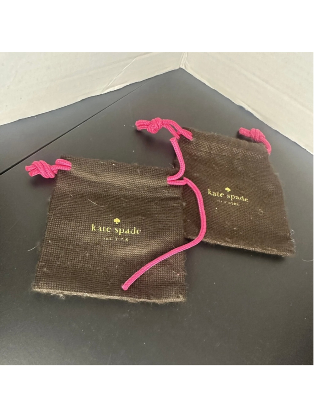 Kate Spade New York Brown Pink Gold Jewelry Dust Bag Travel Accessory (Lot Of 2)
